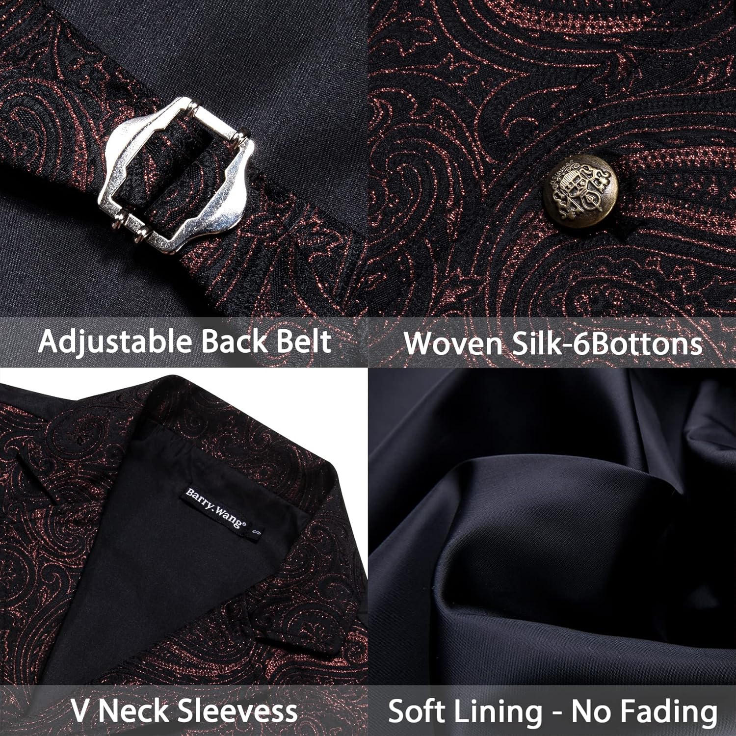 Barry.Wang Mens Victorian Vest Steampunk Gothic Paisley Tailored Collar Waistcoat Halloween Themed Party