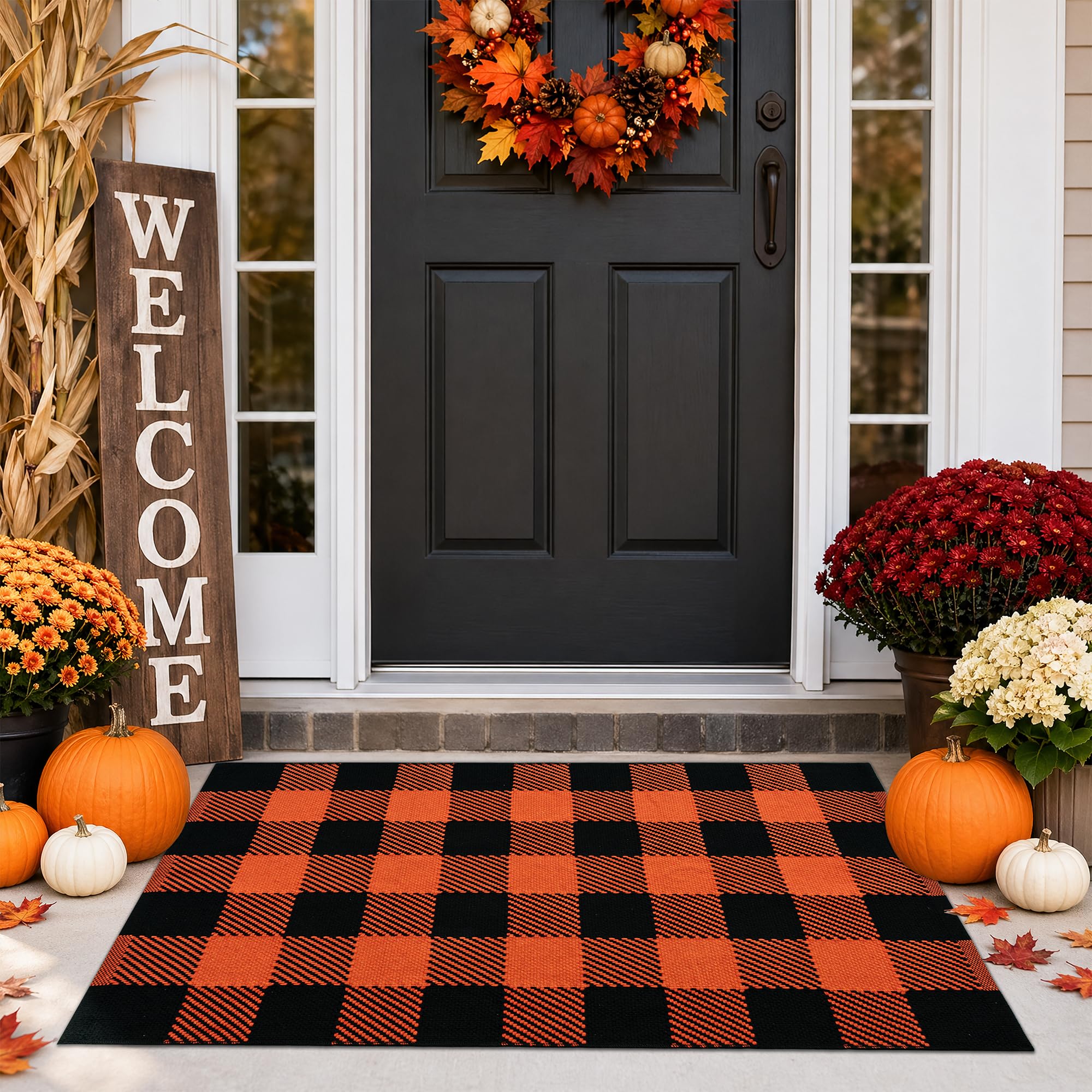 Black & White Buffalo Rug - Halloween Door Mat -10 Black & White Buffalo Rug - Halloween Door Mat -10