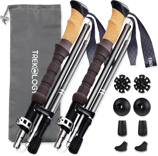 Trekology TrekZ Cork Handle Hiking Sticks Walking Poles Women Hill Walking Sticks Nordic Walking Poles Sticks Hiking Poles for Men Trekking Poles for Women Collapsible Walking Poles Sticks for Seniors