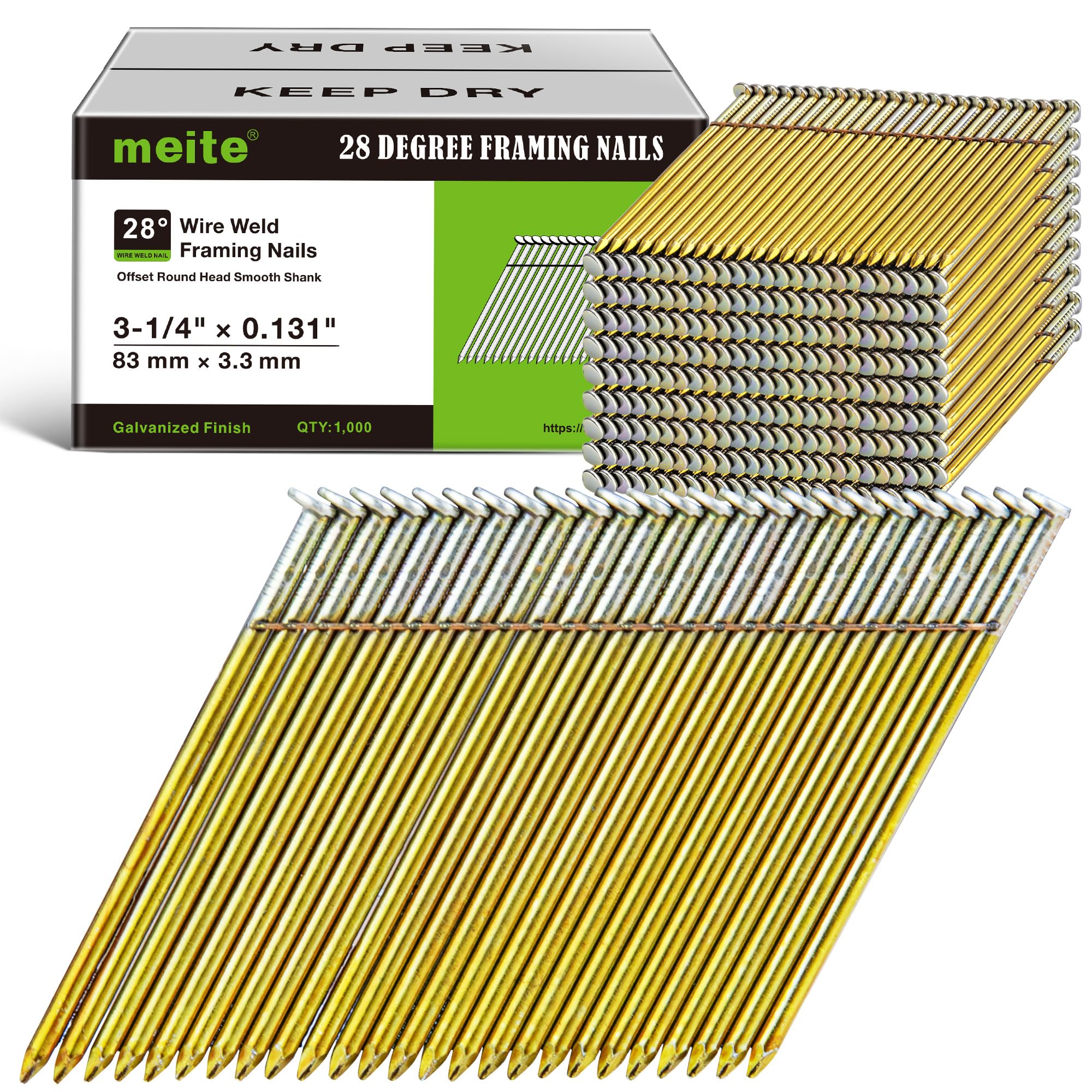 Meite 28 Degree Framing Nails - 1000 PCS -11 Meite 28 Degree Framing Nails - 1000 PCS -11