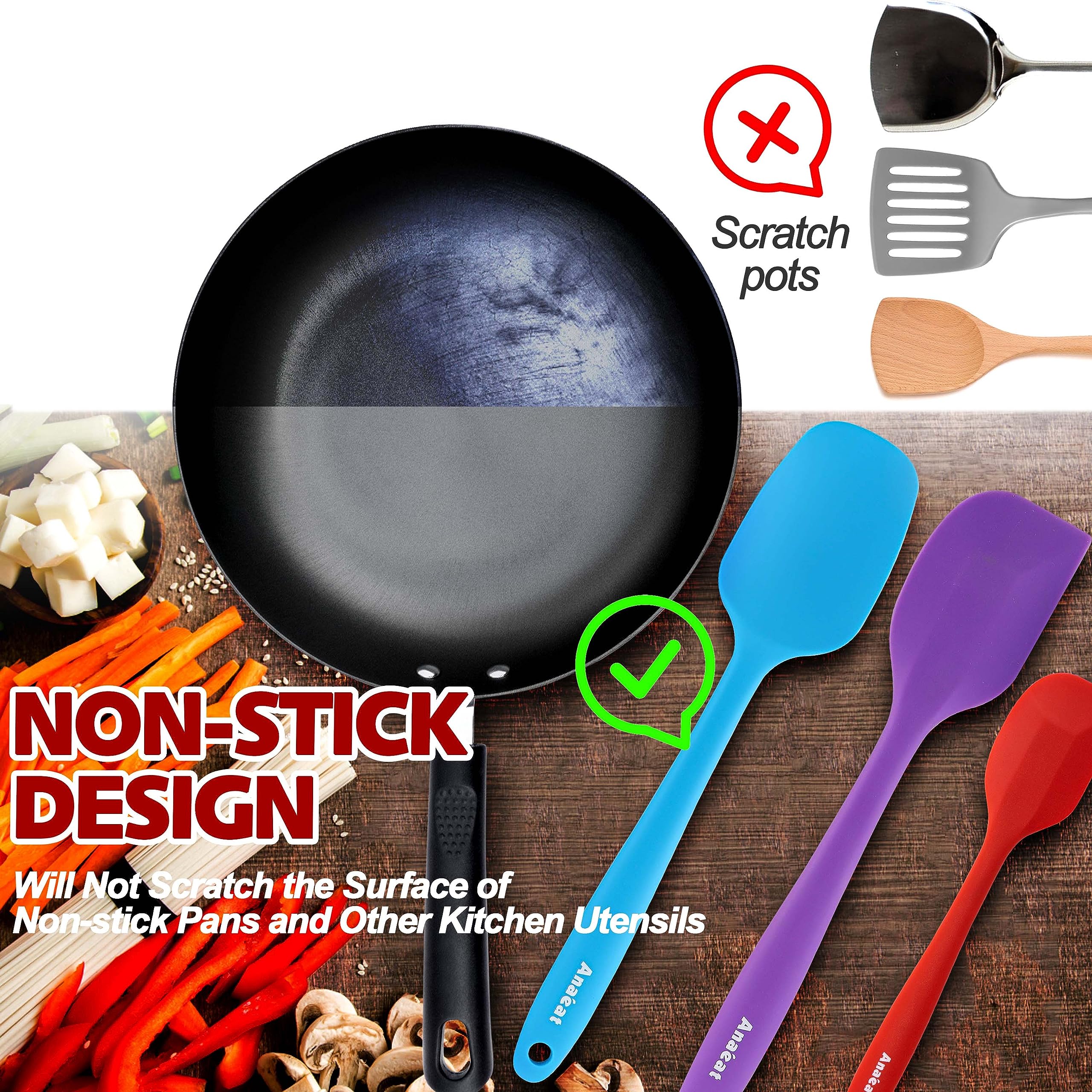Anaeat Juego de 5 espátulas de silicona, diseño de una sola pieza sin costuras, espátulas de goma antiadherentes, sin BPA, raspador de cocina flexible para hornear, cocinar, raspar y mezclar