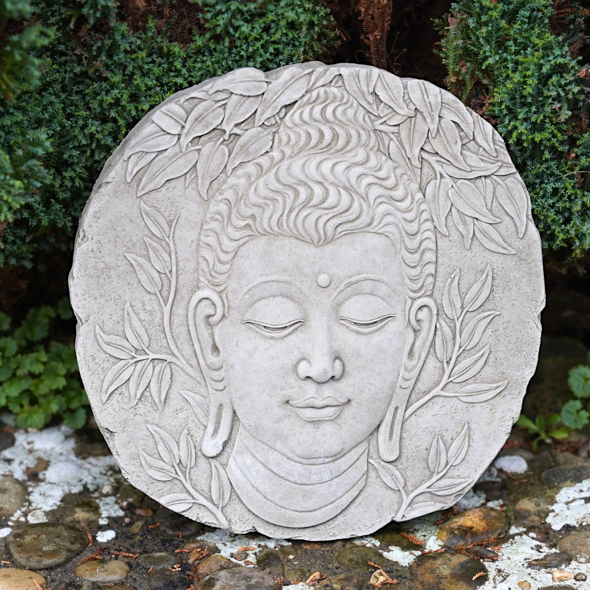 Serene Buddha Hanging Wall Plaque | Reconstituted Stone Garden Ornament | Frost-Proof Weatherproof Outdoor Décor | Antique Finish Zen Sculpture | 26cm x 25cm