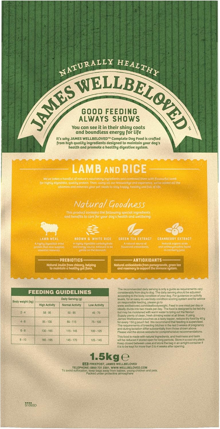 James Wellbeloved Adult Small Breed Lamb and Rice Dry Mix 1.5 Kg