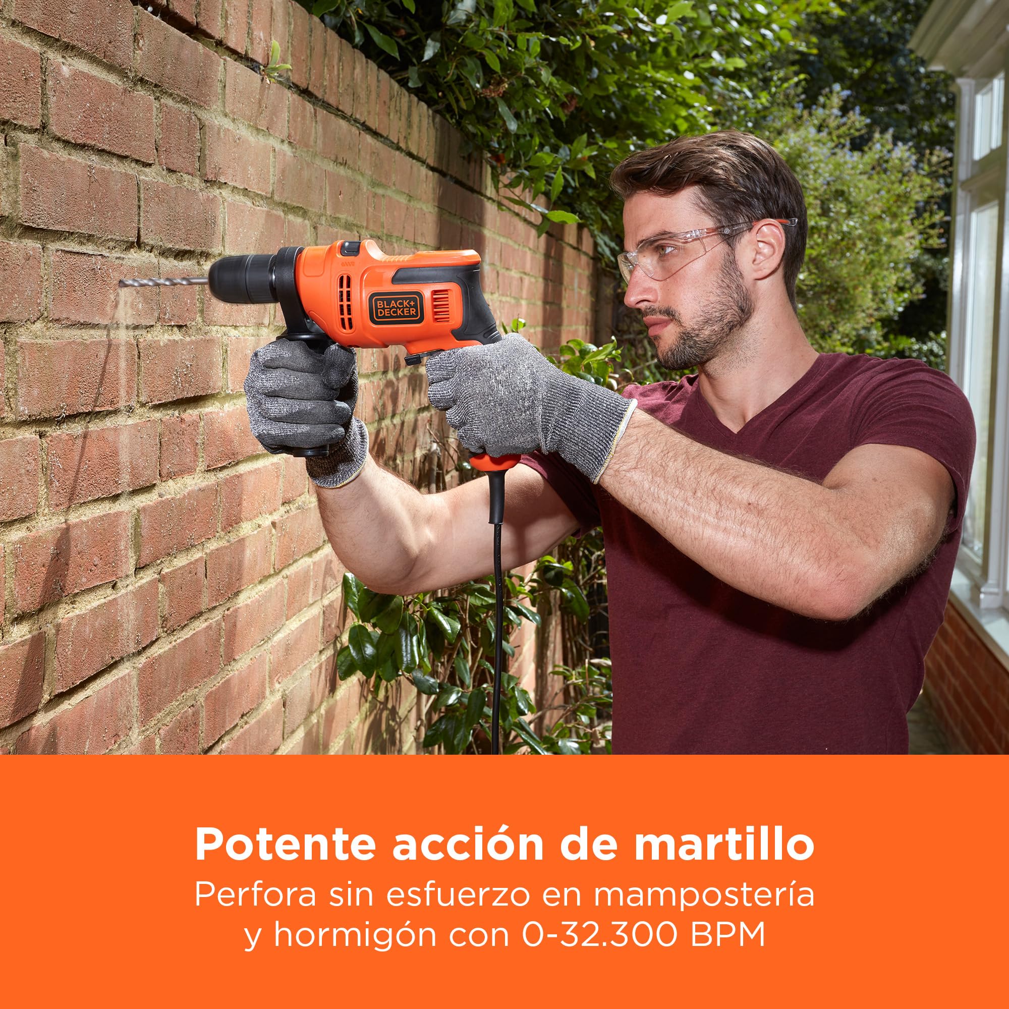 BLACK+DECKER BEH200-GB - Herramienta eléctrica para taladro de martillo (500 W, mango lateral)