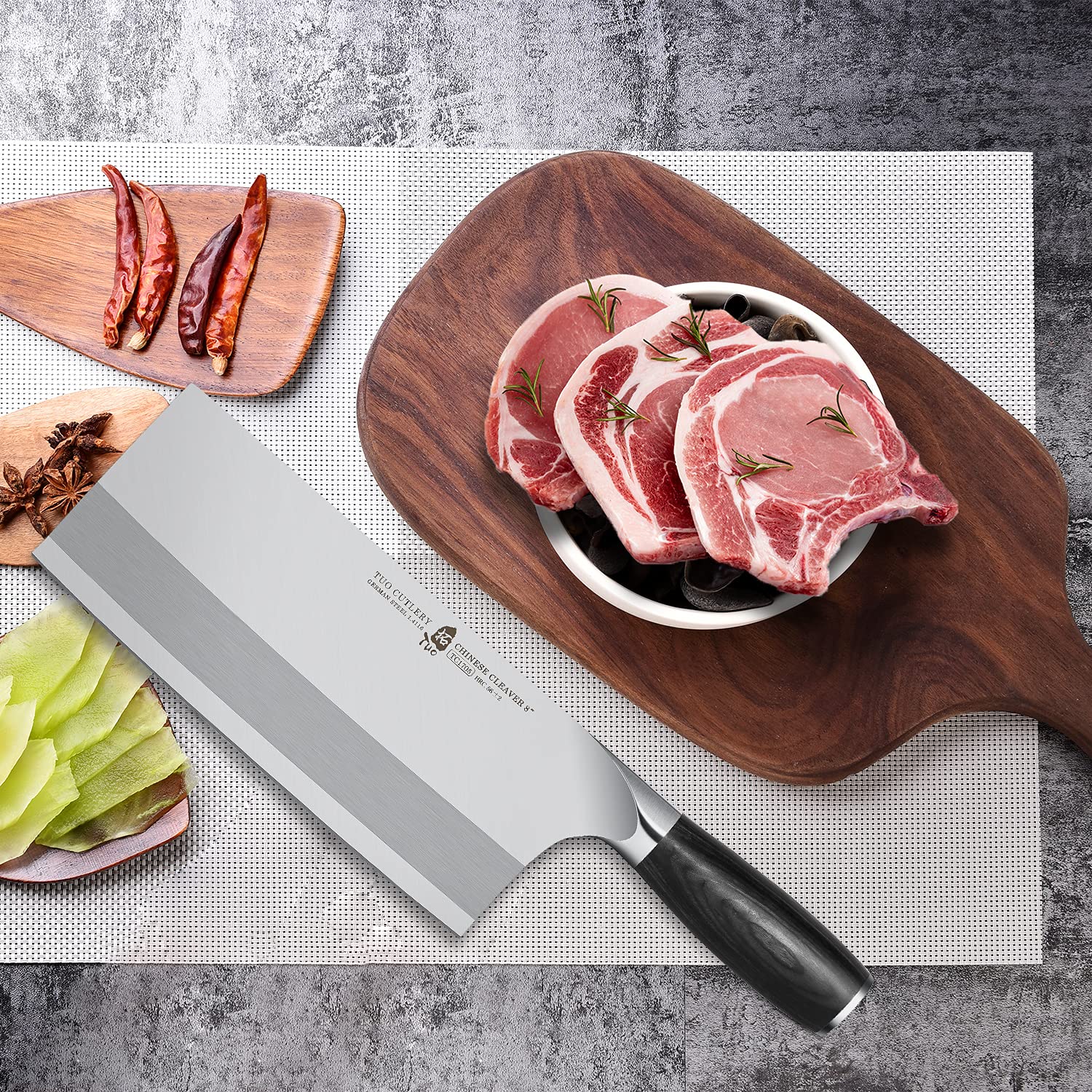 TUO Vegetable Meat Cleaver Knife Chinese Chef's Knife 7inch High Carbon Stainless Steel