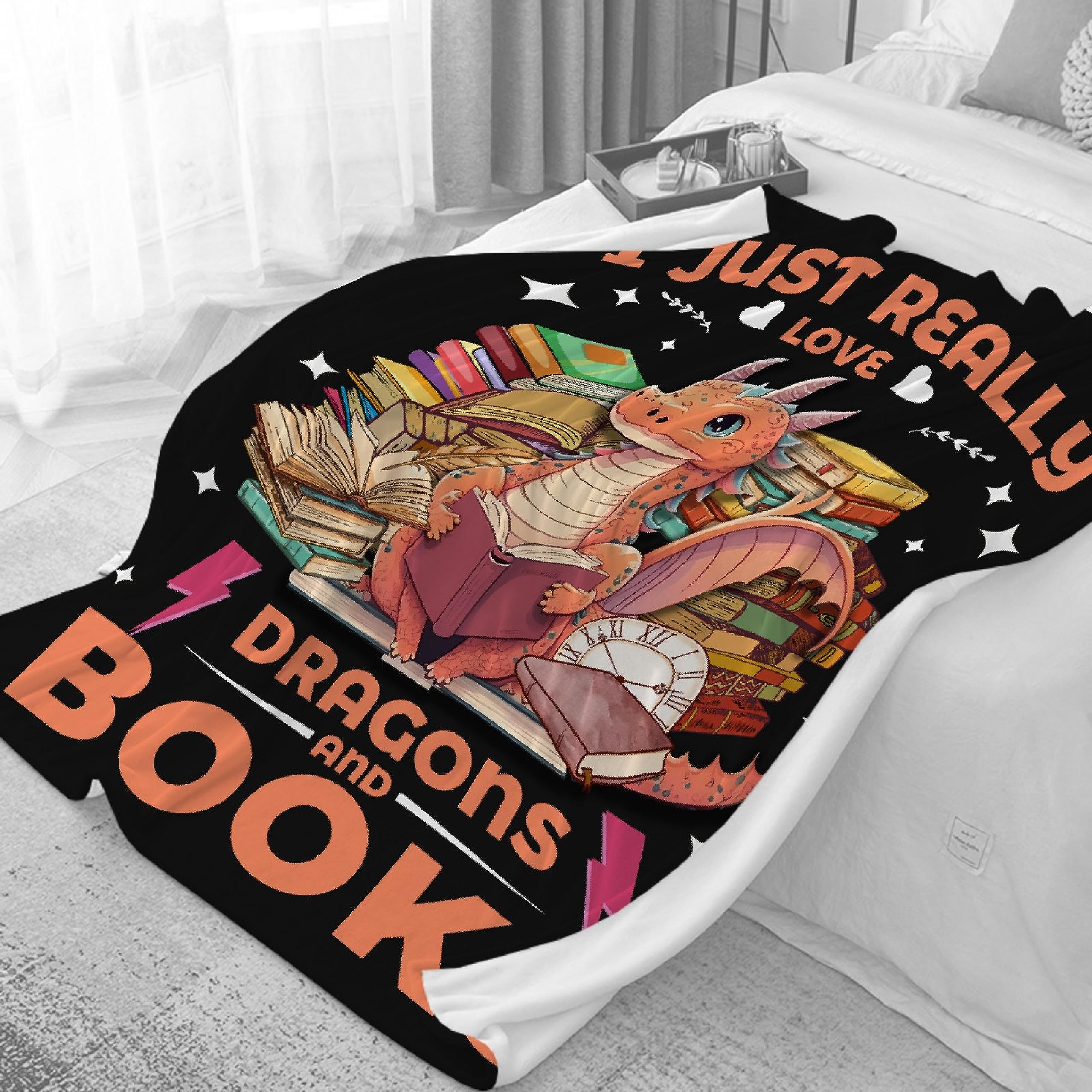 Bhaisajyaguru Dragons Blanket Gift for Girl Women I Just Really Love Dragons and Books Blankets for Couch Sofa Bed Fleece Throw Blanket Warm Gift for Kids Women Indoor Home Decor 80