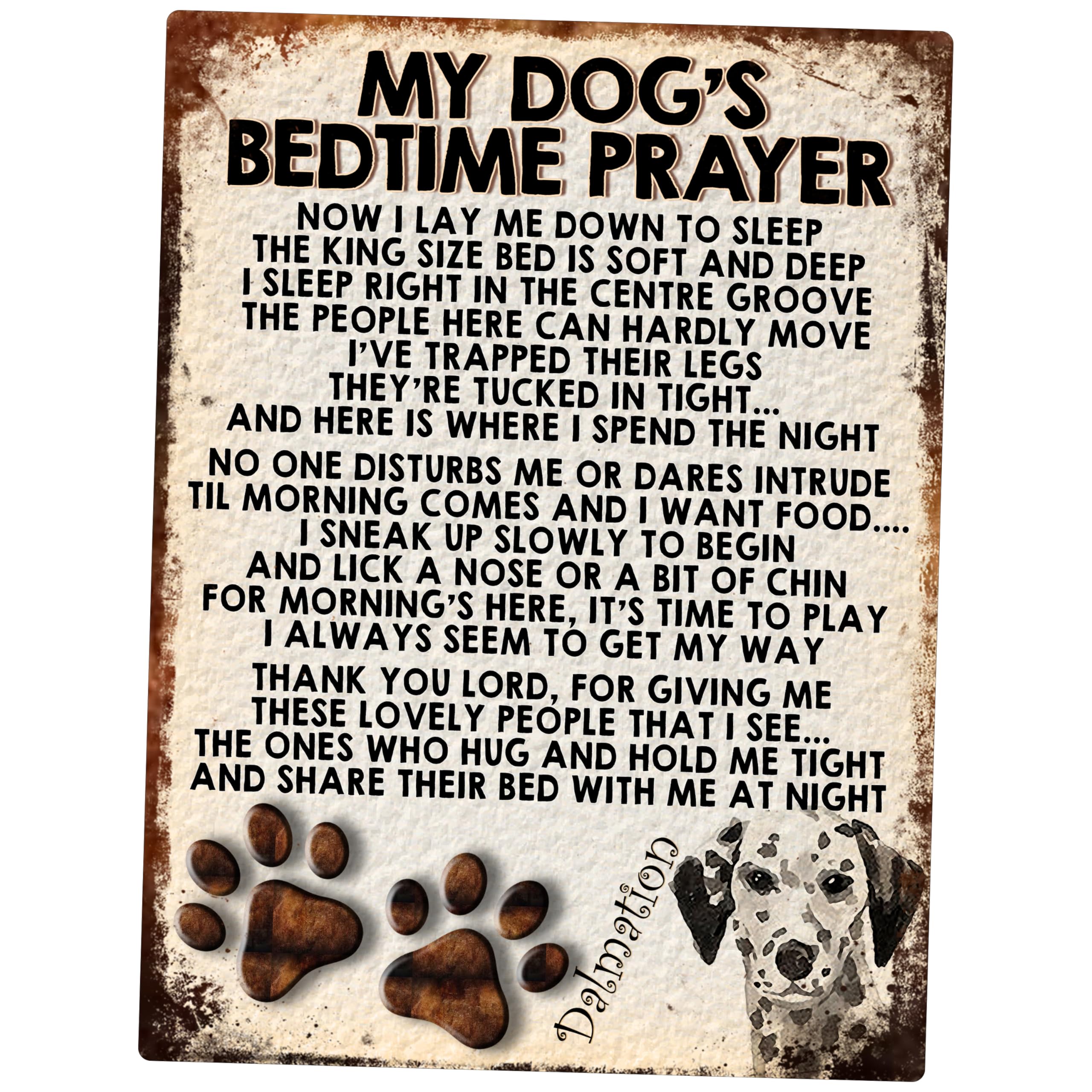 Shawprint Limited Dalmation My Dog's Bedtime Prayer Retro Style Metal Tin Sign/Plaque (Dalmation)