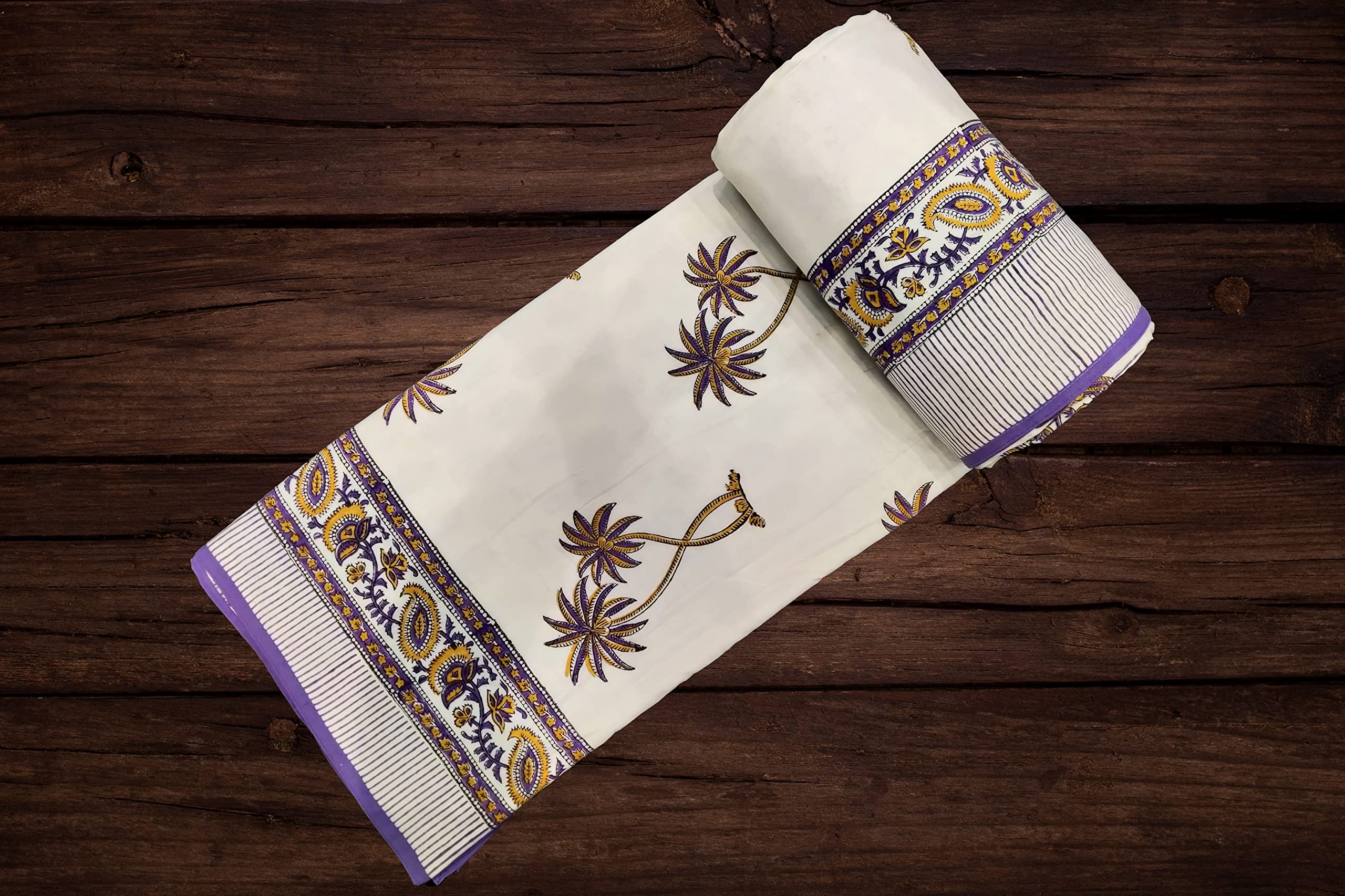 Pure Cotton Dohar (AC Blanket), Handmade Double Bed Blanket (Summer/mild Winter) Traditional Cotton Rajasthani Dohar - 90 x 108 Inches – (Quilt/Comforter/Blanket) (Orange Purple Palm)-image-35