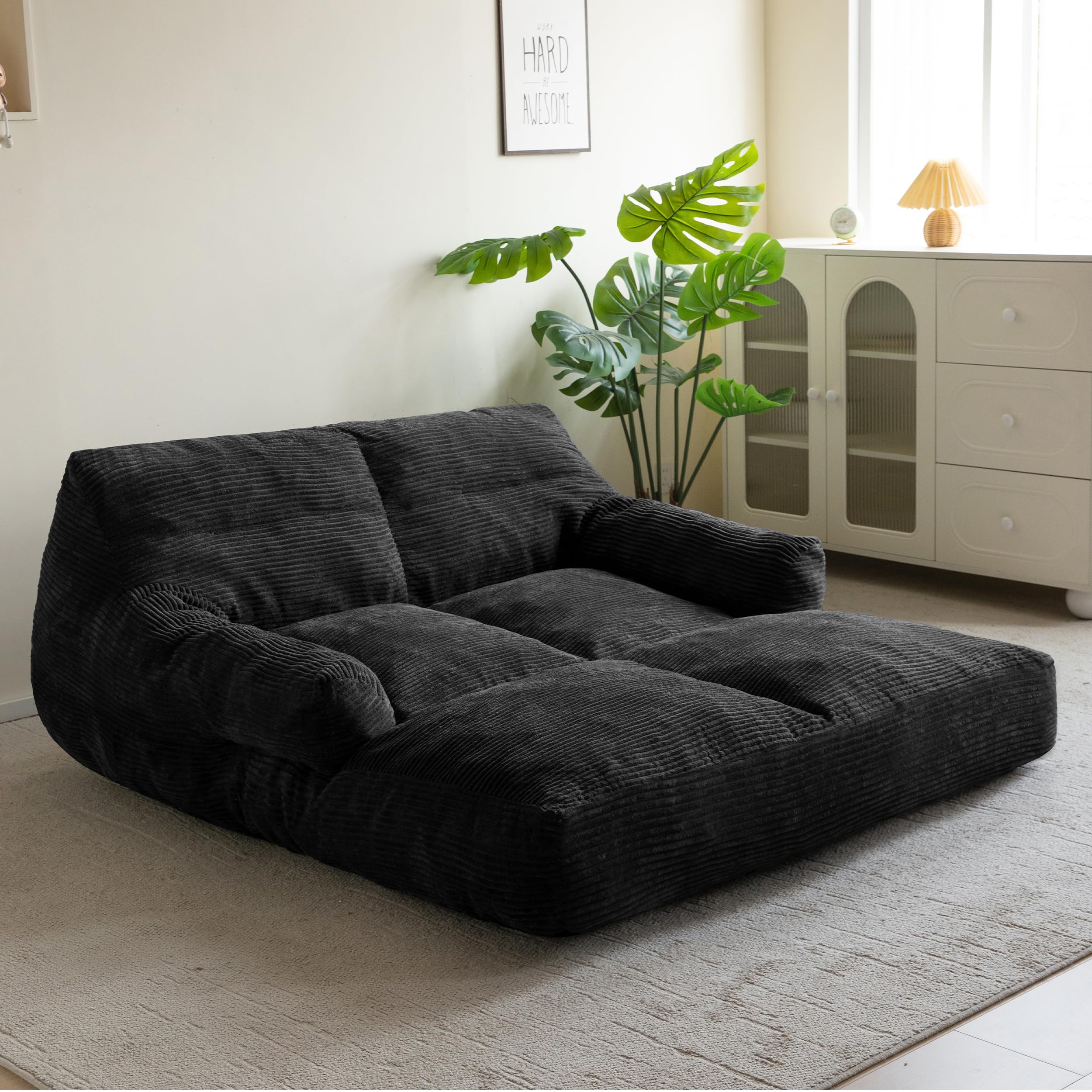 HIGOGOGO Giant Human Dog Sofa Bed, Extended Large Comfy Floor Couch for Pet Families, Corded Fabric Orthopedic Dog Bed for Human with Supportive Foam & Anti-Slip Bottom, XXXL Size, Black