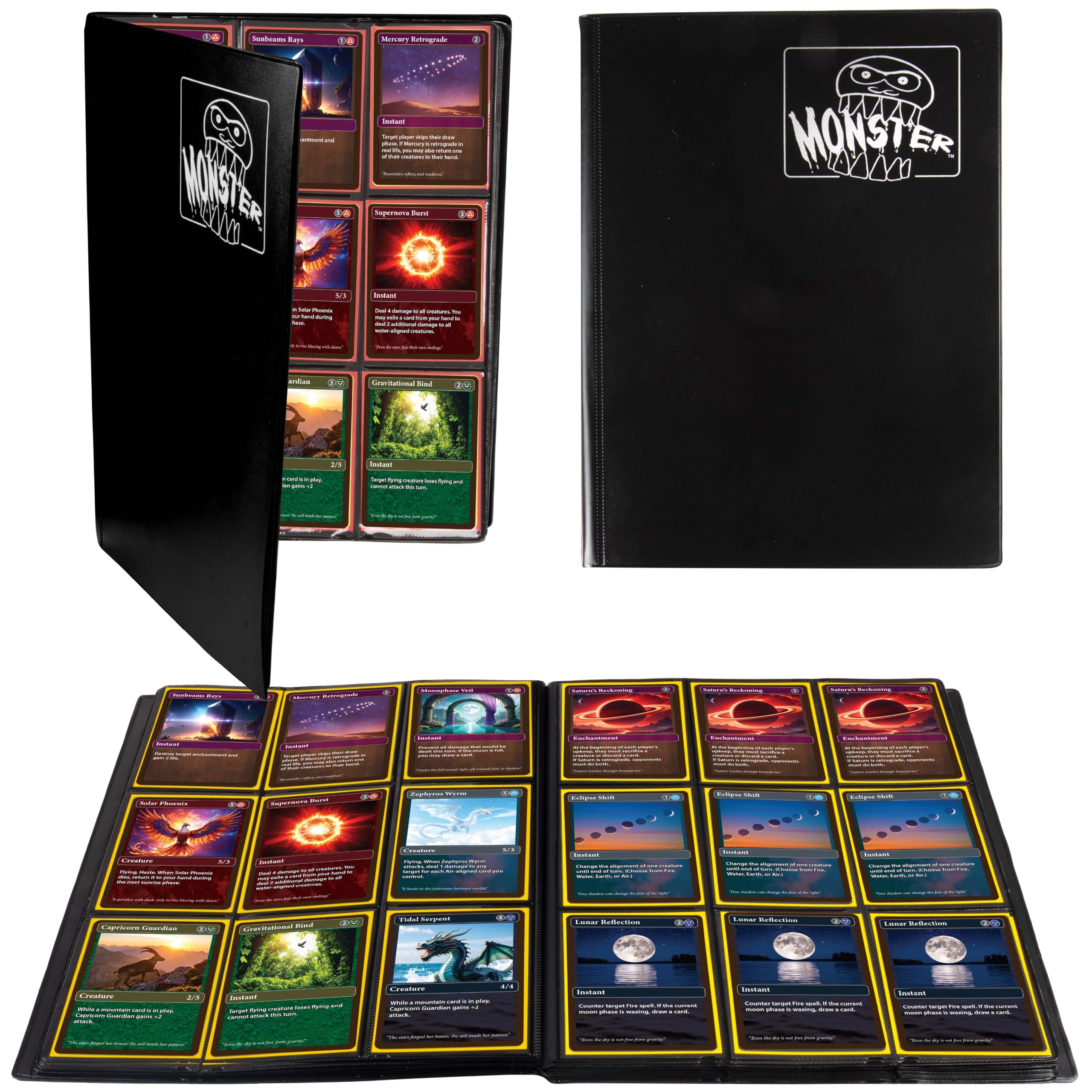 The Original Monster Trading Card Album- 20 Side Loading 9- Pocket Per Page TCG Binder- Holds 360 Sleeved Trading Cards- Matte Black- Compatible with Yugioh, Pokemon, MTG Magic the Gathering Cards