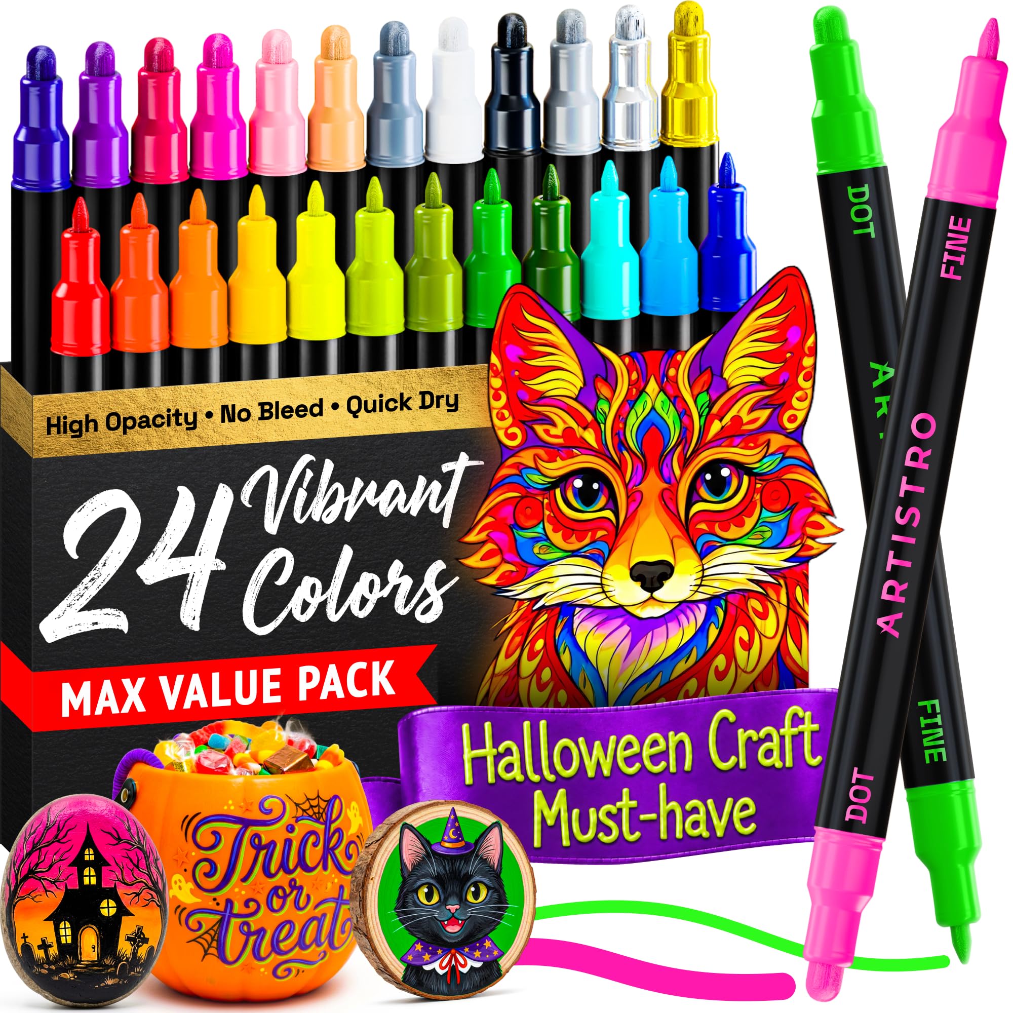 24 Multicolor Dual-Tip Acrylic Paint Marker Pens