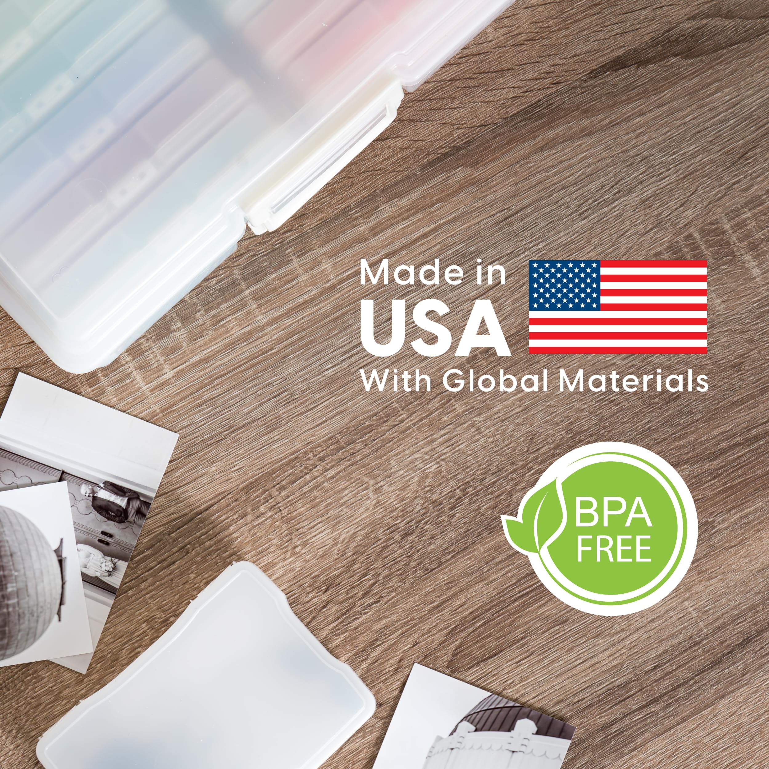IRIS USA - Caja de almacenamiento de fotos de 10 x 15 cm, 2 unidades, contenedor principal con 16 cajas de organización para fotos, manualidades, álbumes de recortes, papelería, protección y