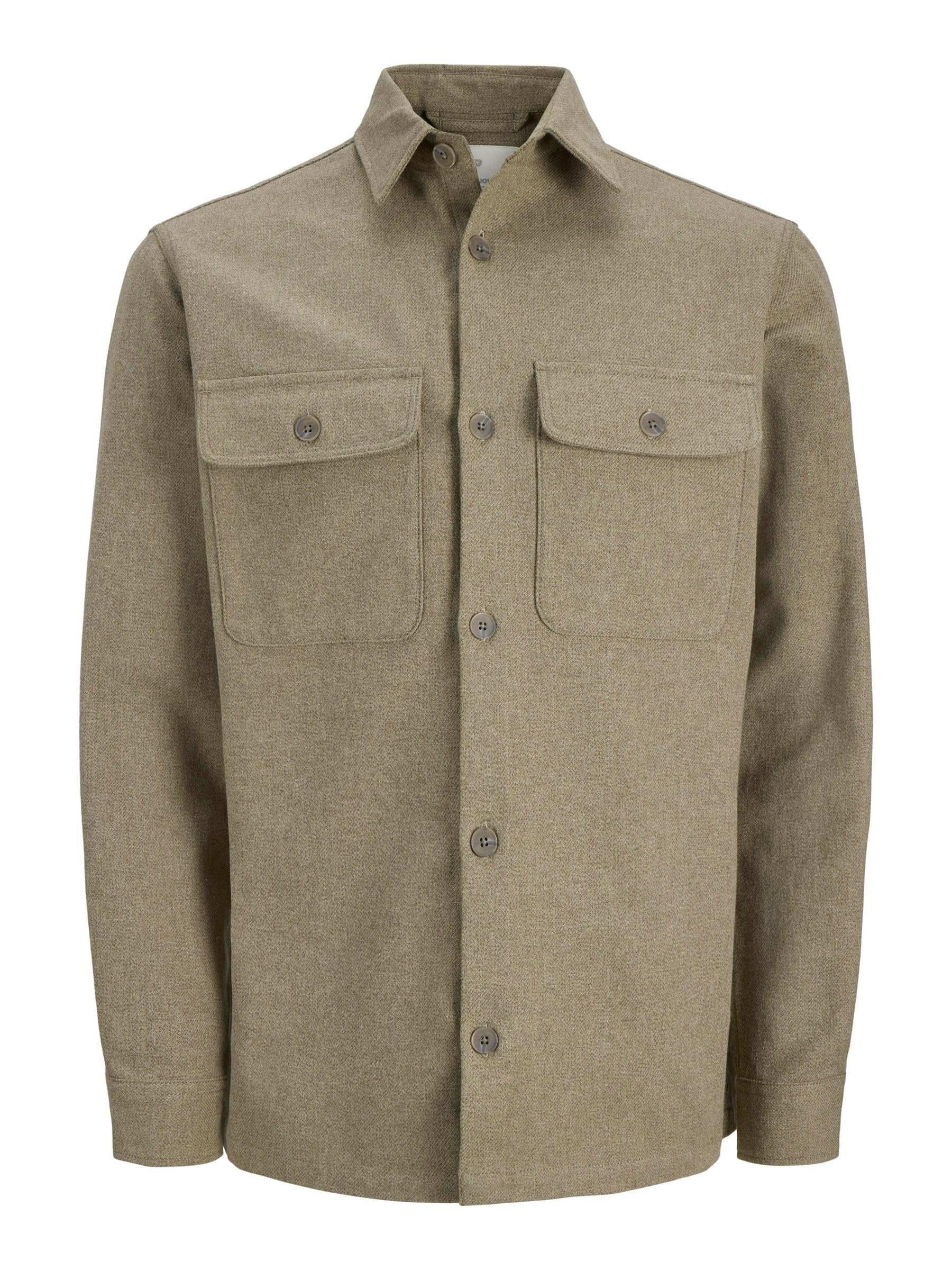 JACK & JONES Men's Jprrayle Melange Solid L/S Overshirt Sn, Aloe, L