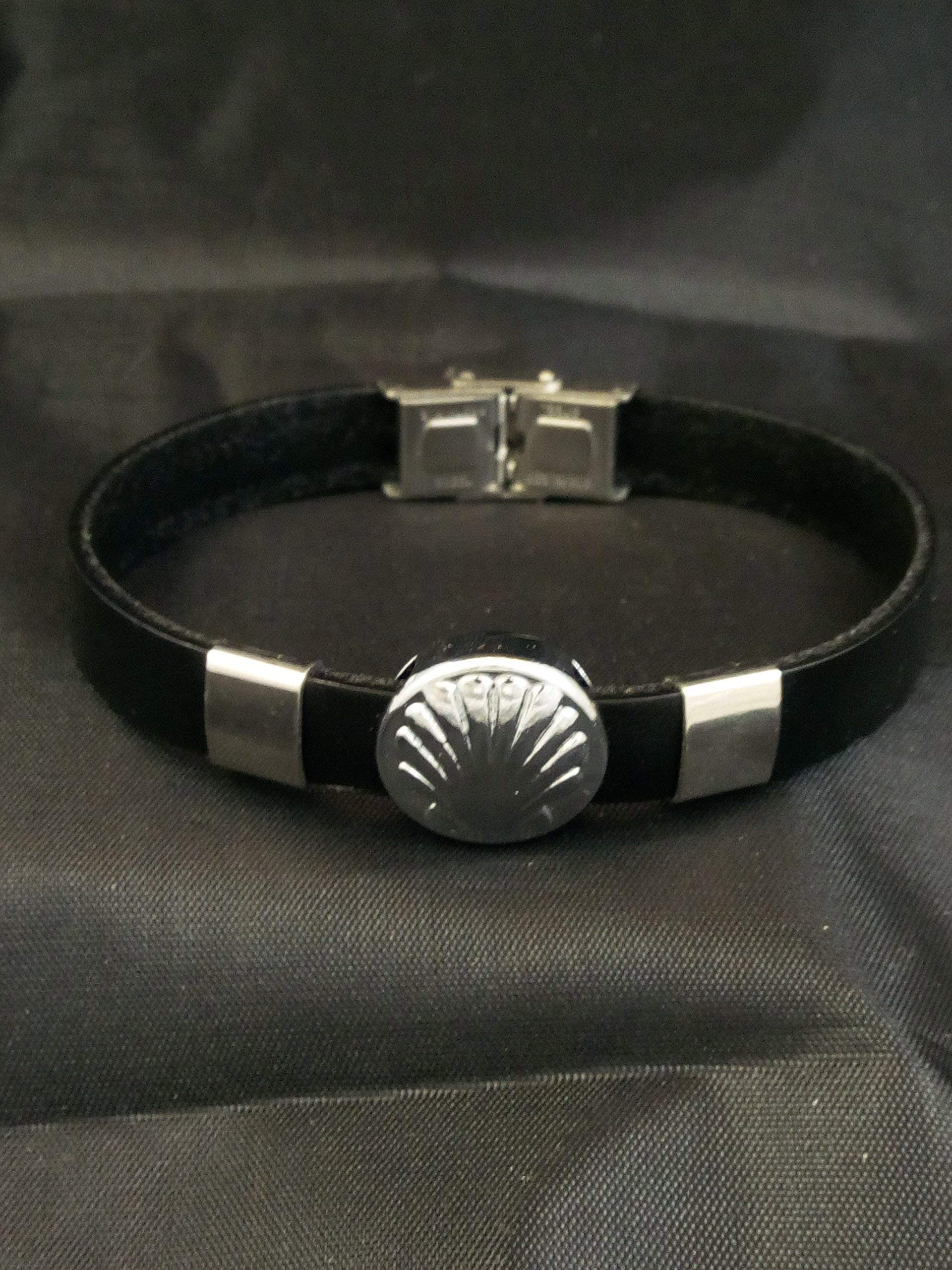 Pulsera de Cuero, Concha del Camino de Santiago, ajustable