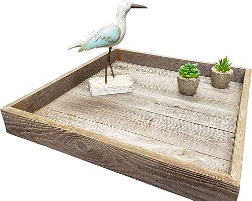 Miniatura 5 de Rockin' Wood Bandeja otomana cuadrada de madera reciclada rústica de granja de 24 x 24 pulgadas para decoración de mesa de café o encimera de cocina