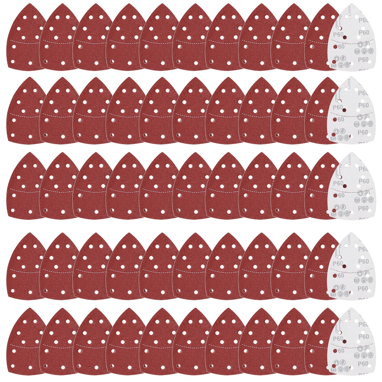 60 sztuk arkuszy ściernych 152 x 105 mm trójkątny papier ścierny z 11 otworami ziarnistość 55 papier ścierny szlifierka do drewna, metalu i tworzyw sztucznych