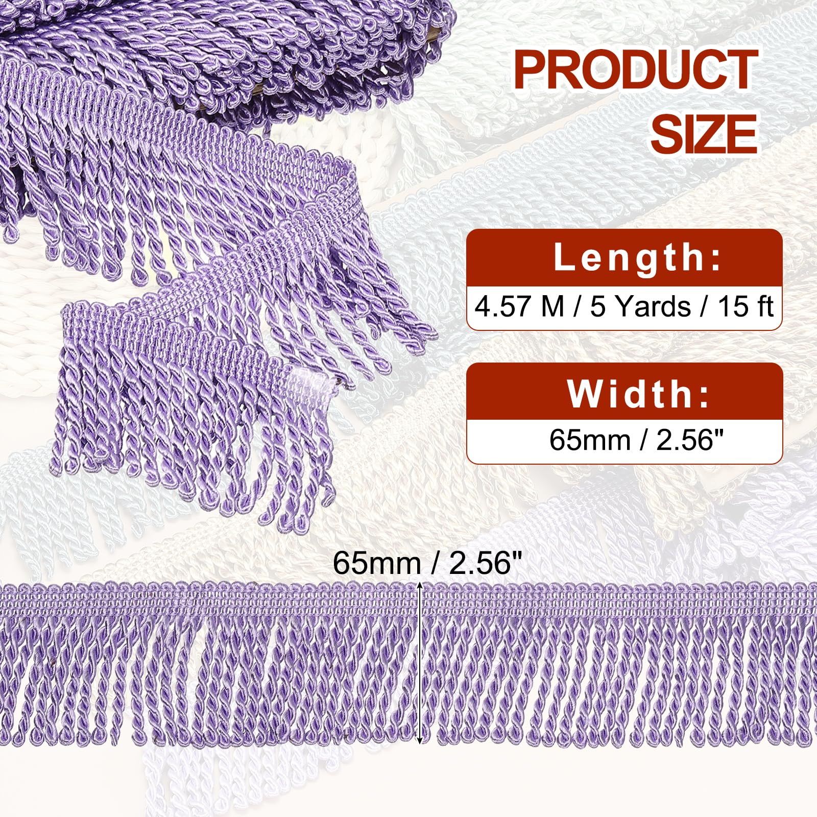 PATIKIL Purple Fringe Trim, 5 Yards x 65mm Fringe Trim Curtain Tassel Fabric Sewing for Curtain Sofa Clothes DIY Decoration - Image 2