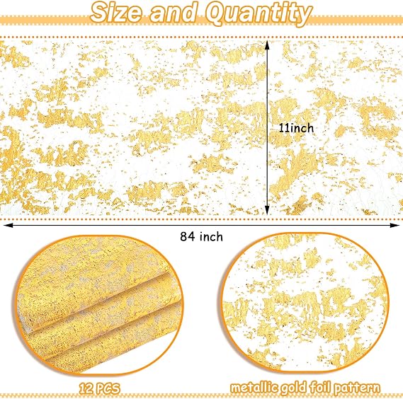 Tatuo 12 Pack Gold Table Runner 11x84'' Rectangular Metallic Mesh Runner