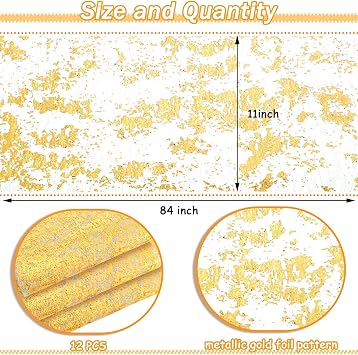 Tatuo 12 Pack Gold Table Runner 11x84'' Rectangular Metallic Mesh Runner