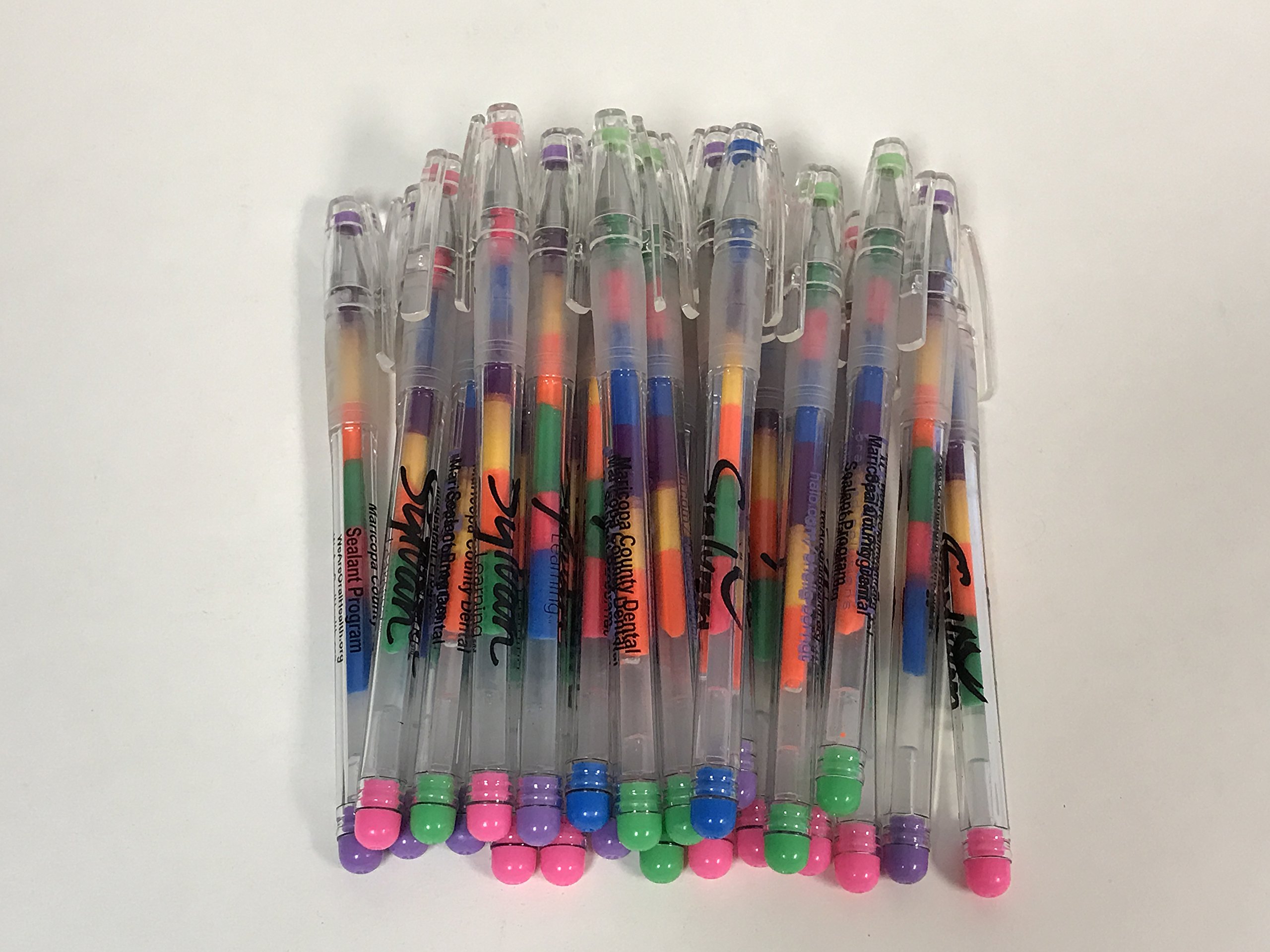 Closeouts For Less 24 Lot Misprint RAINBOW Gel Pens with Purple, Yellow, Orange, Green, Pink and Blue Ink