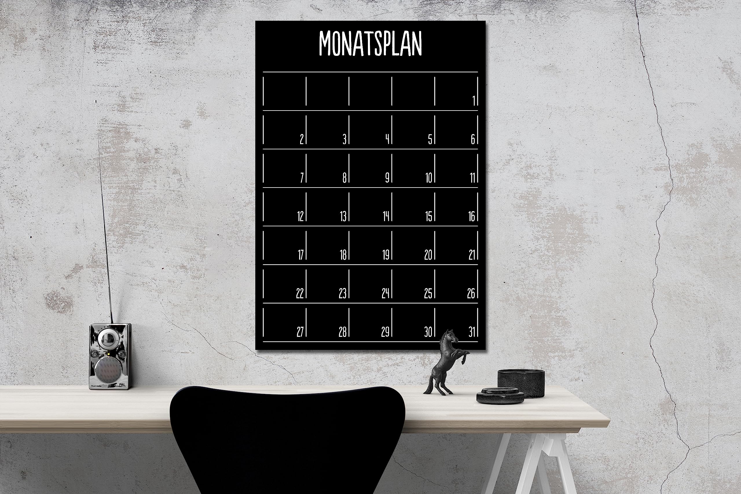 Acrylglas Monatsplaner schwarz | mit Stiften beschreibbar | Preis-Leistung Top | Acrylic Kühlschrank Abwischbar, Magnetisch Familienplaner Wochenplaner Kühlschrank (60x40cm, MIT Bohrung)
