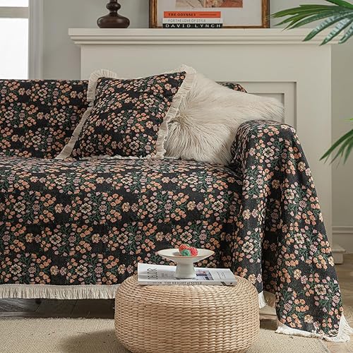 Miniatura 21 de vctops Fundas de sofá jacquard vintage para sofá seccional, patrón geométrico con flecos, protector de sofá para perros, loveseat futón funda en