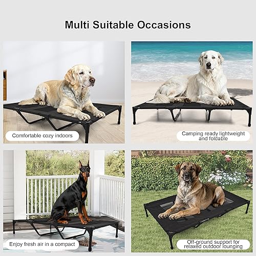 Miniatura 9 de Cama elevada para exteriores para perros, cuna elevada portátil con refrigeración, cama lavable para mascotas, perros grandes, color negro