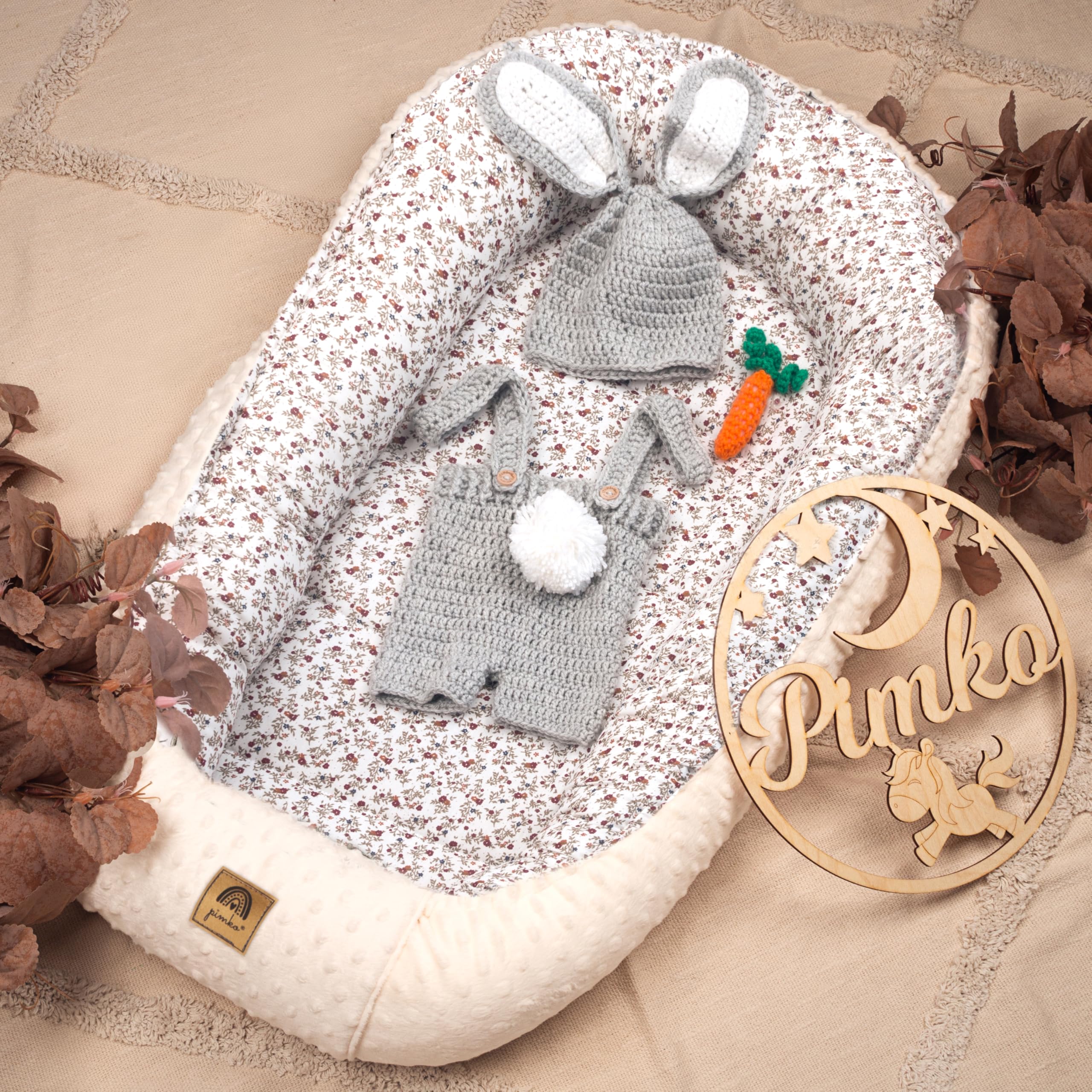 PIMKO Nid pour Bébé Beige – Cocon Bébé Réducteur d’Espace, Baby Nest Portable en Coton & Minky, Espace de Détente et de Repos pour Nouveau-né, Taille Ajustable 70–90 cm