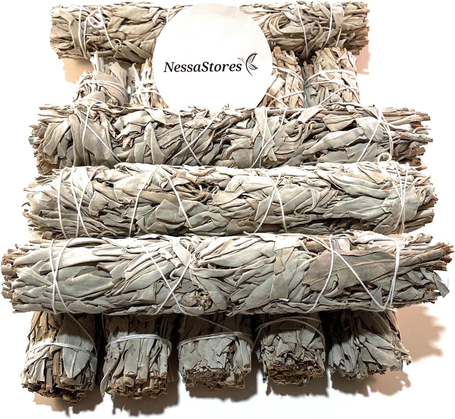 NessaStores 5 pcs California White Sage Smudge Sticks, 9-Inch Hand Tied, All Natural, Ethically Sourced for Home Cleansing, Stress Relief, & Clearing Negative Energy JC-139