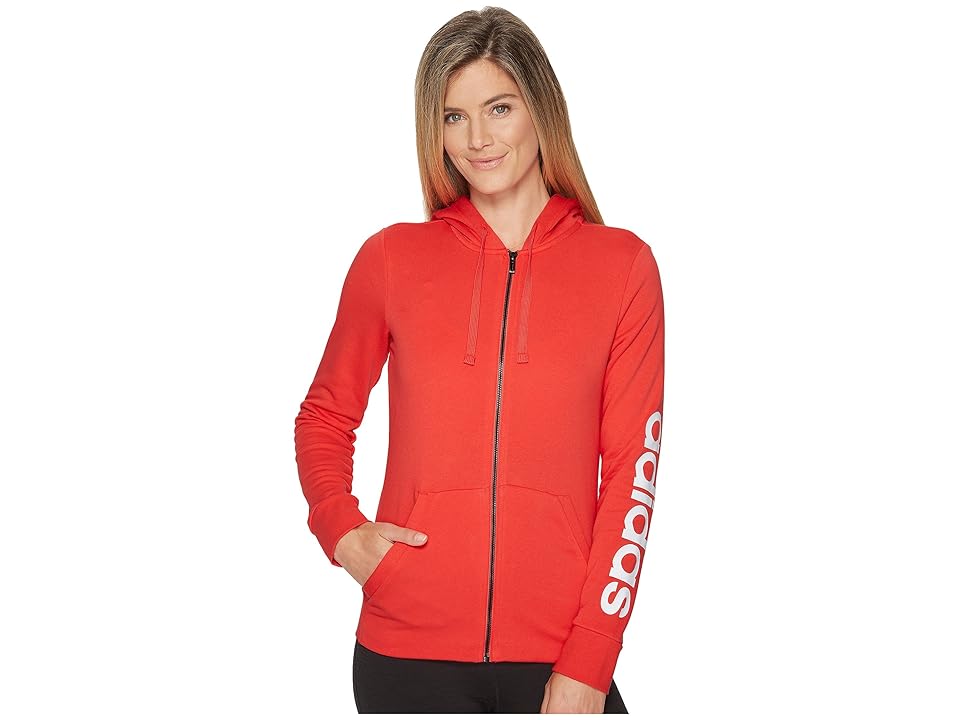 

adidas Essentials Linear Full Zip Hoodie (Real Coral/White) Women's Sweatshirt