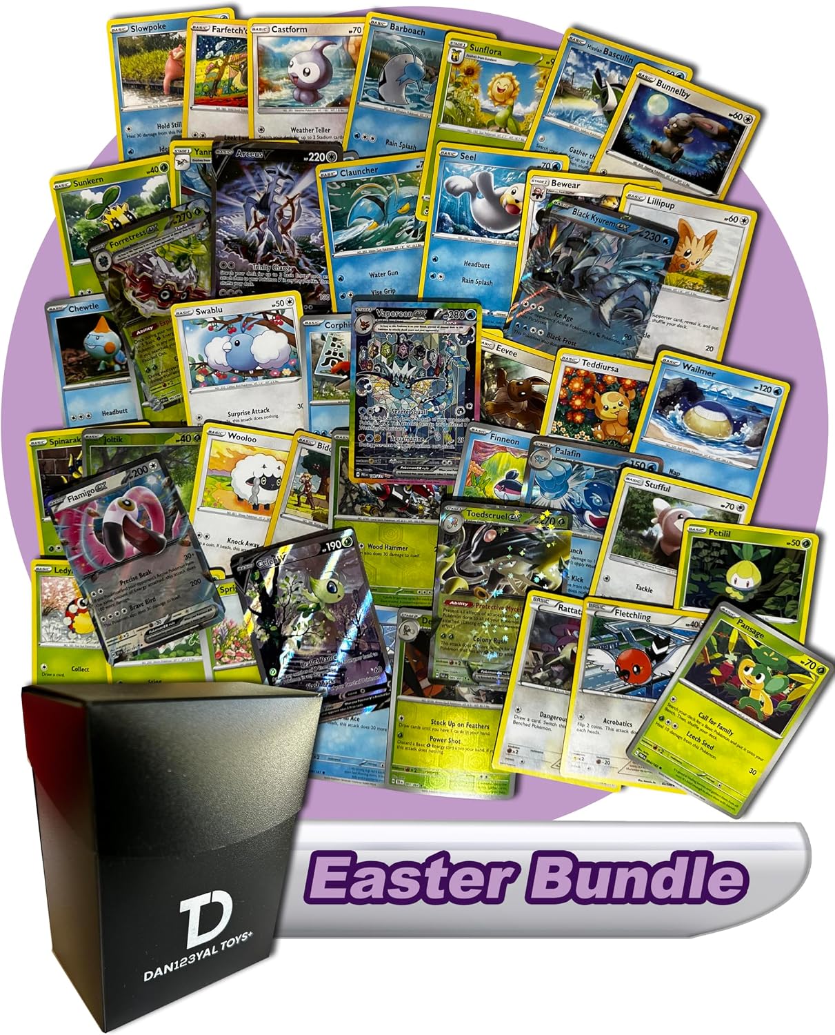 Easter TCG Random Assortment Bundle || Guaranteed Grass, Water, or Normal Ultra Rare + 20 Random Grass, Water, or Normal + Dan123yal Deck Box