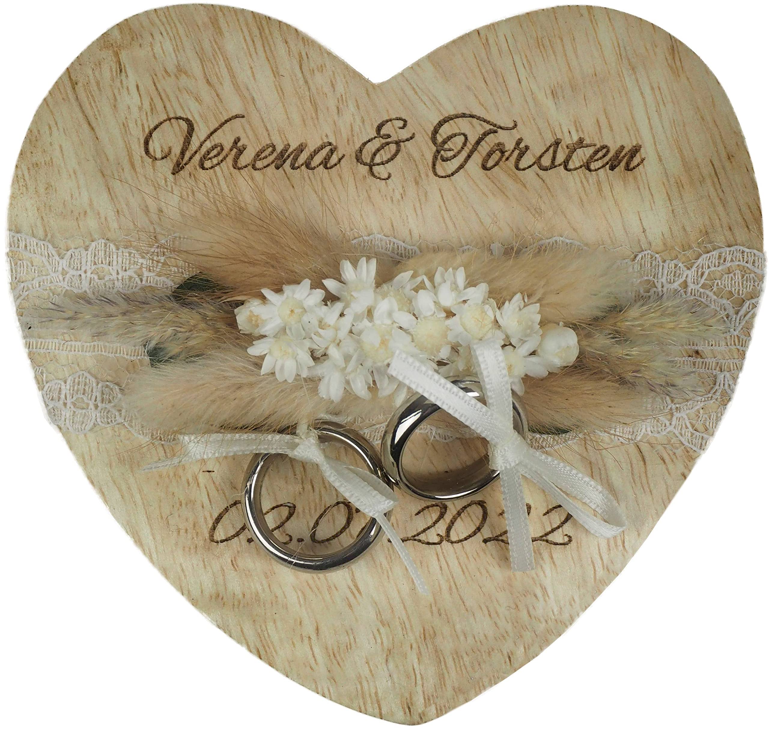 Ringkissen Holz Herz boho Trockenblumen