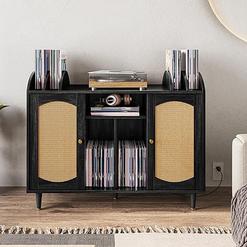 Miniatura 7 de BELLEZE Mid-Century - Soporte para tocadiscos, gabinete de almacenamiento de discos de vinilo con capacidad para más de 350 álbumes, soporte