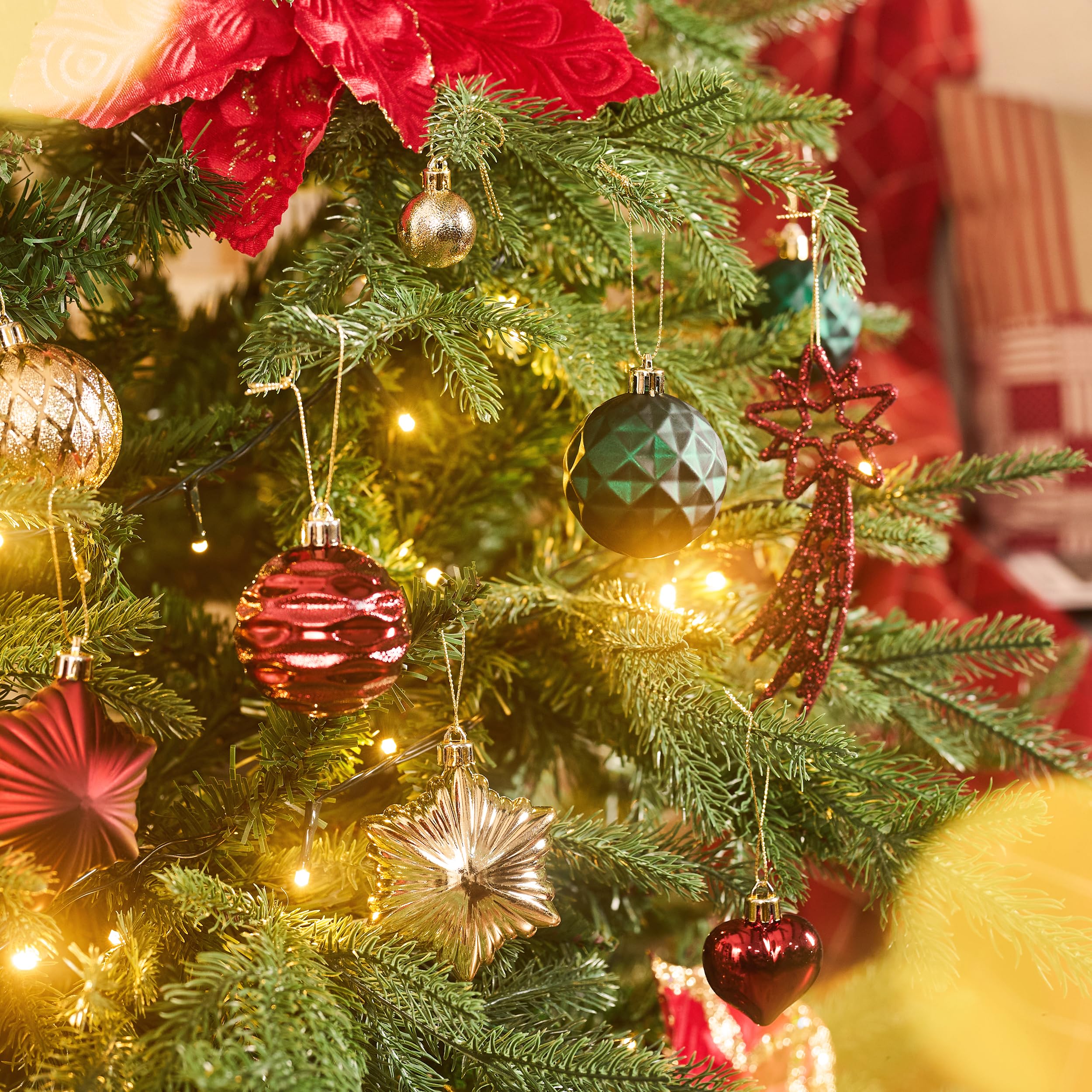 Valery Madelyn Lot de 60 boules de Noël incassables pour sapin de Noël, vert, doré et rouge