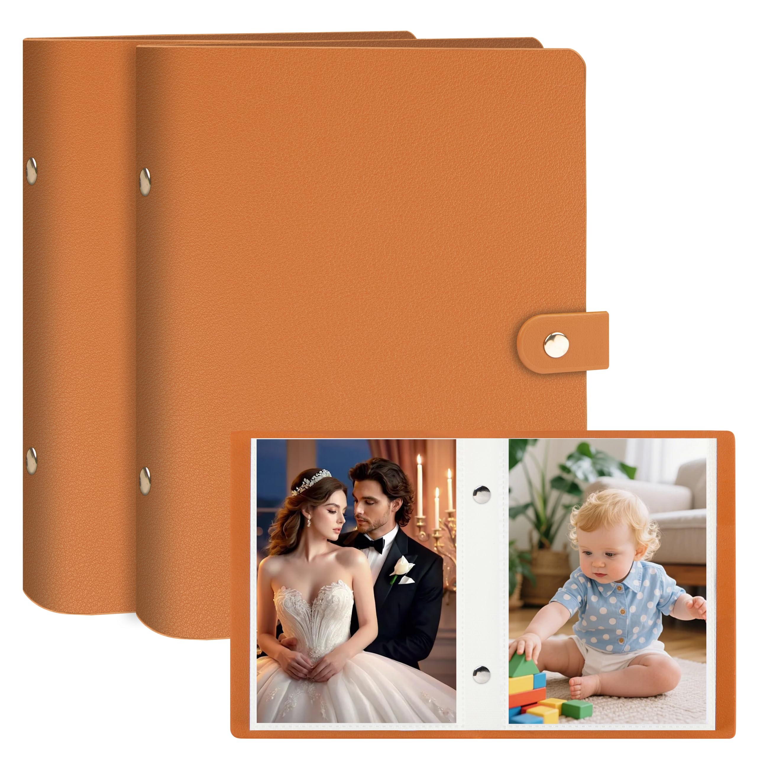 Album photo 10x15 cm en cuir lot de 2 avec pages noires pour souvenirs de mariage