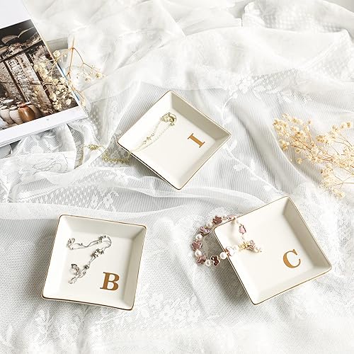 Miniatura 4 de COLLECTIVE HOME - Bandeja de cerámica para joyas, plato decorativo con monograma para anillos, aretes, collares, pulseras, llaves de reloj, regalo