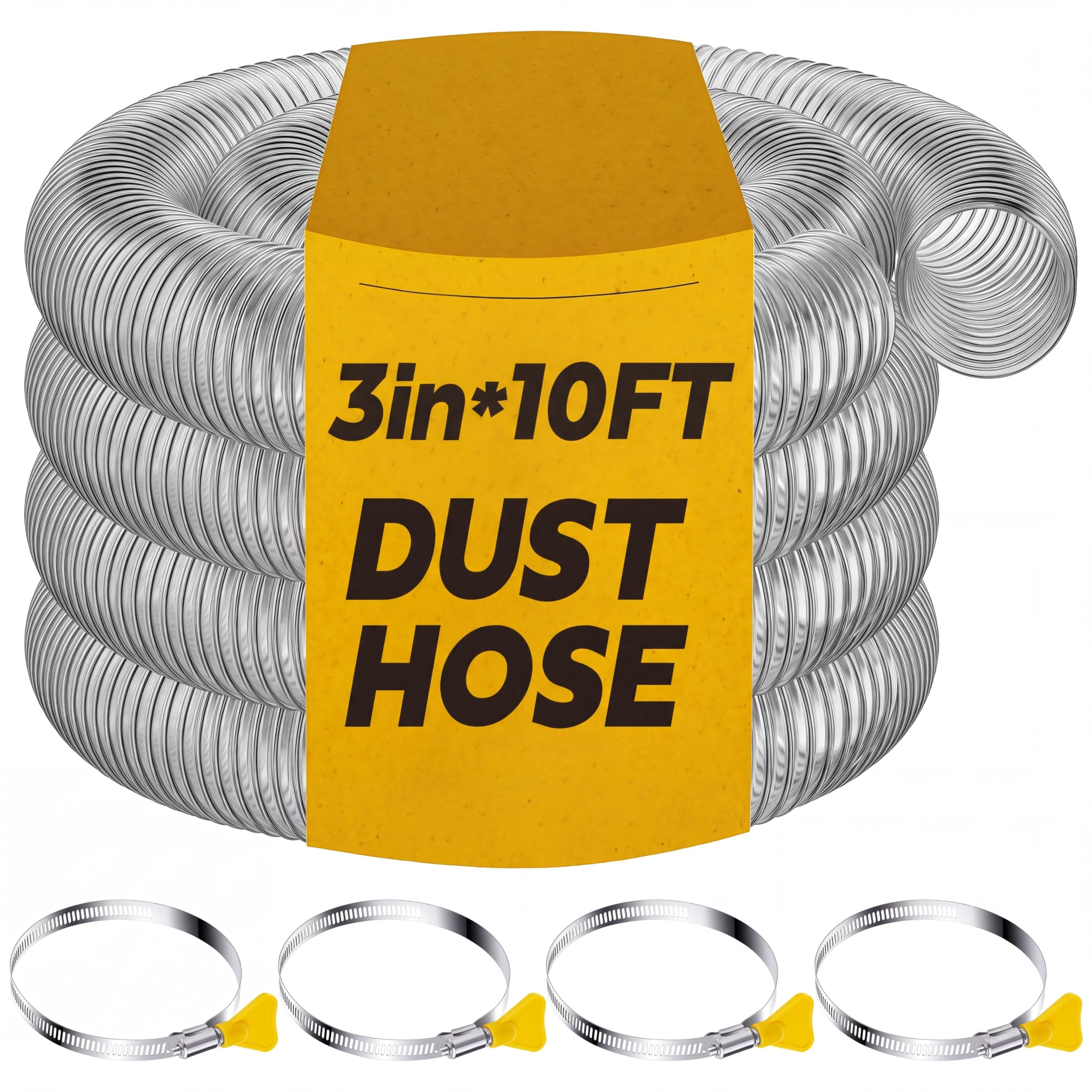 Amylove 3" x 10' PVC Dust Collection Hose with 4 Stainless Clamps