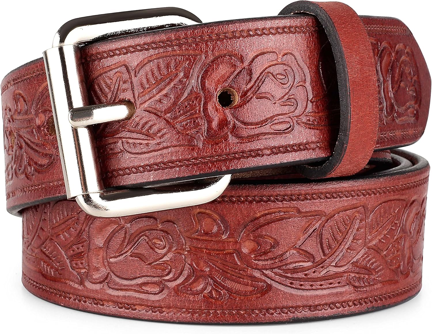 F&L CLASSIC Men's full Grain Vintage Distressed leather Belt,easy to change Roller buckle,1.5" Wide,USA,