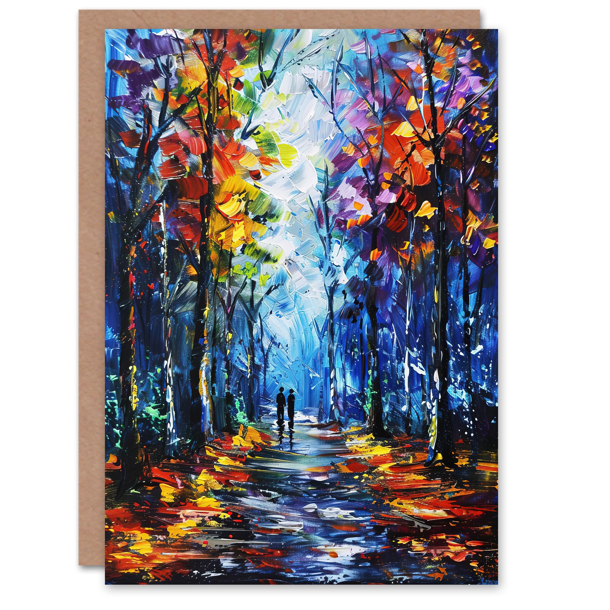 Artery8 Greeting Card Rainbow Forest Trail Couple Abstract Painting For Her Woman Birthday Card