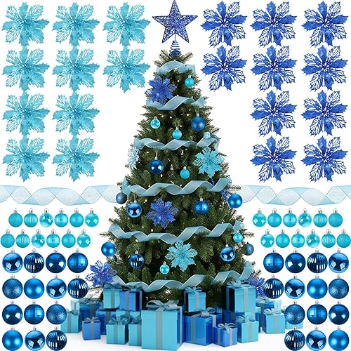 Skylety Juego de 104 decoraciones para árbol de Navidad, adornos colgantes inastillables para árbol de Navidad, decoración de estrella para árbol de