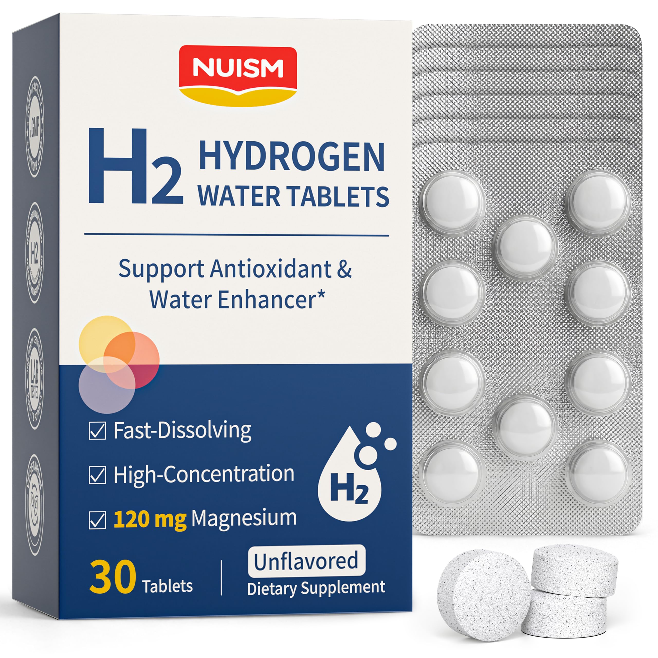 H2 Hydrogen Water Tablets-Molecular Hydrogen Tablets for Drinking Water with Magnesium, 16 PPM Antioxidant for Muscle Recovery, Cellular Energy, Metabolism, Hydration, Brain&Gut Health(Unflavored)30ct Unflavored Pro 30 Count (Pack of 1)