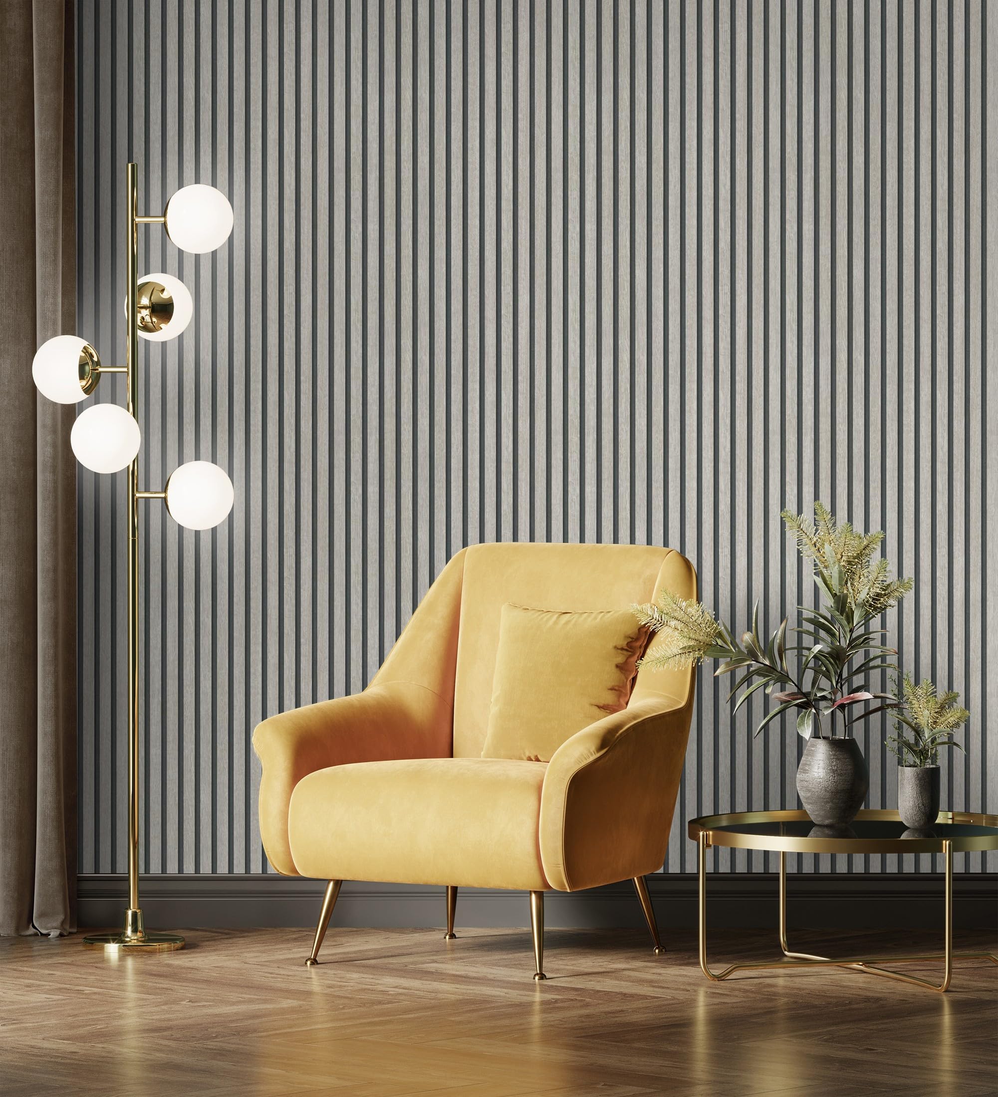 GAULAN 682664 - Papel pintado de listones de madera gris imitando el diseño de palillería para pared salón cocina baño dormitorio pasillo - Rollo de 10 m x 0,53 m