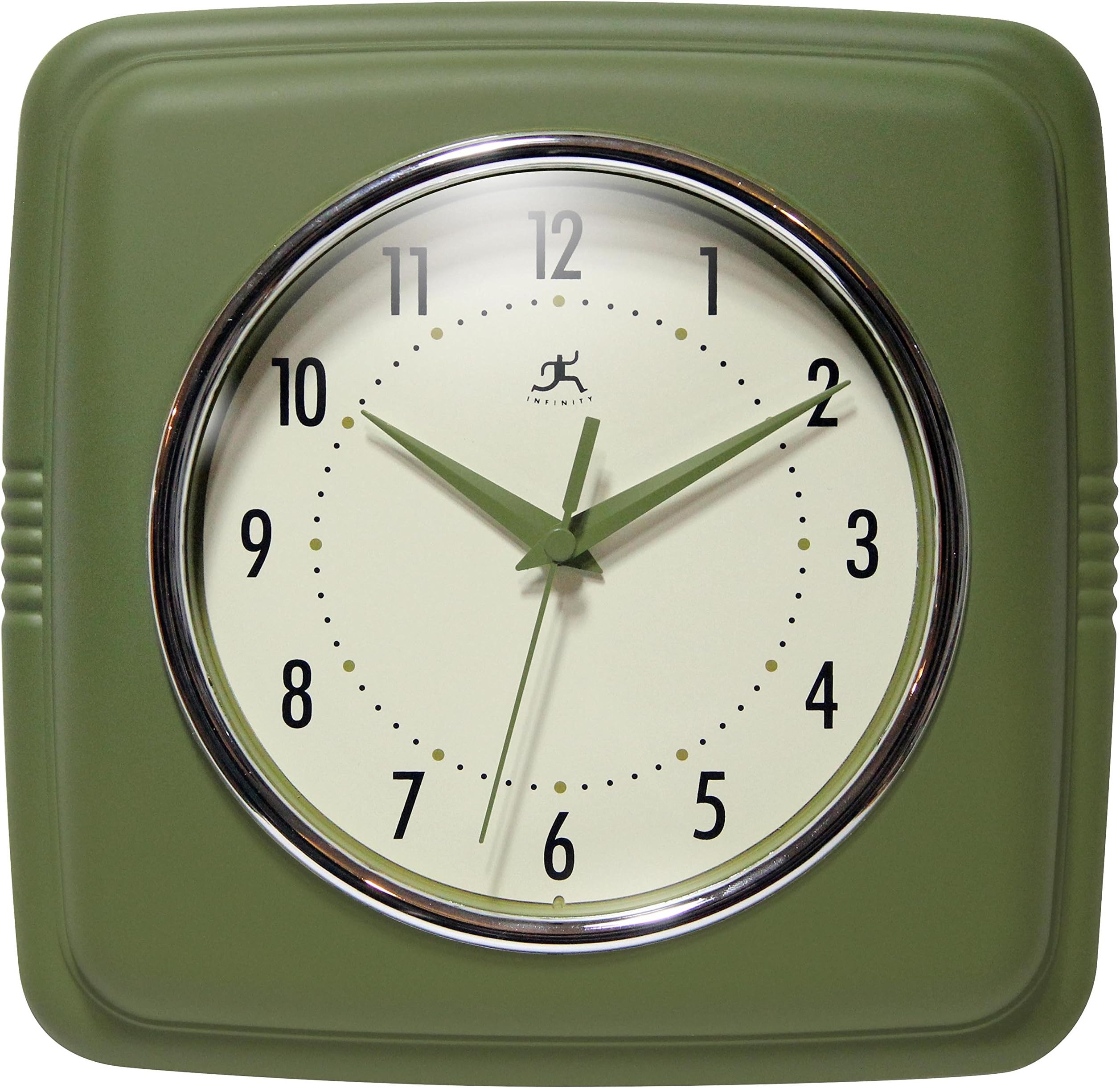 Infinity Instruments Square Retro 9.25" Wall Clock, Sage Green