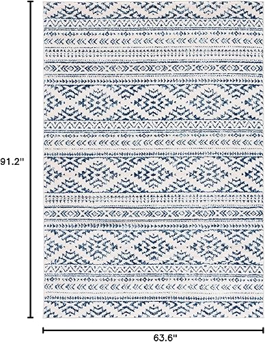 Miniatura 2 de SAFAVIEH Tapete de la colección Tulum de 5 pies 3 pulgadas x 7 pies 6 pulgadas, color marfil y azul marino, diseño tribal bohemio marroquí, no