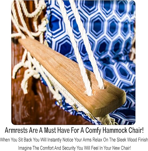 Miniatura 2 de Silla hamaca colgante con cuerda columpio, 12 patrones, tela cómoda y transpirable de calidad, para interiores y exteriores, azul marino con anillos