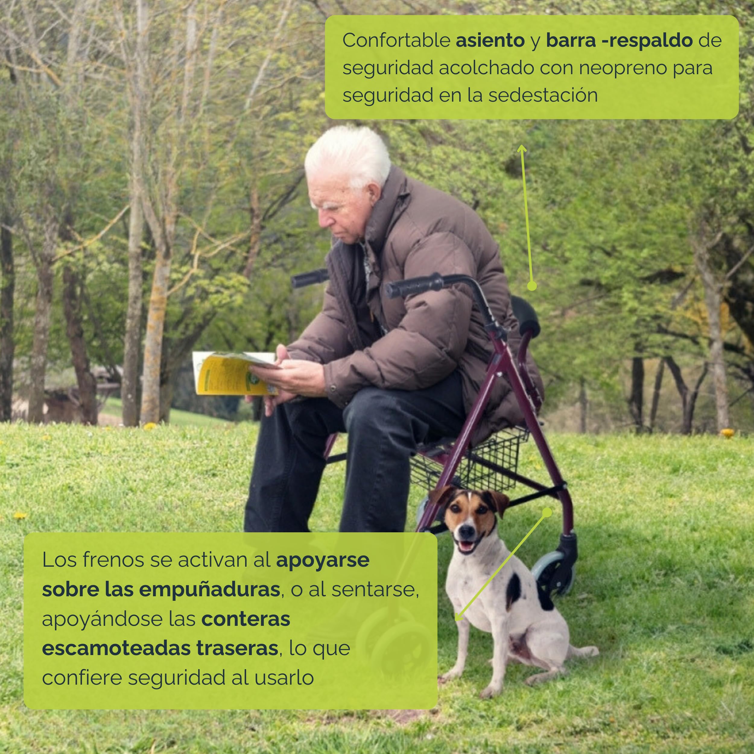 Sanitec - Andador Rollator con Frenos por Presión | Andador para Ancianos Plegable | Andadores Adultos con Estructura de Aluminio Ligero | Andador con Asiento y Cesta | Andadores para Ancianos