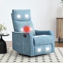 Massage Rocker Swivel Recliner Chair for Adults, Manual Recliner Glider with Lumbar Heating, Technical Flannel Fabric Nursery Glider Rocking Chair with Vibration Massage for Living Room - Blue