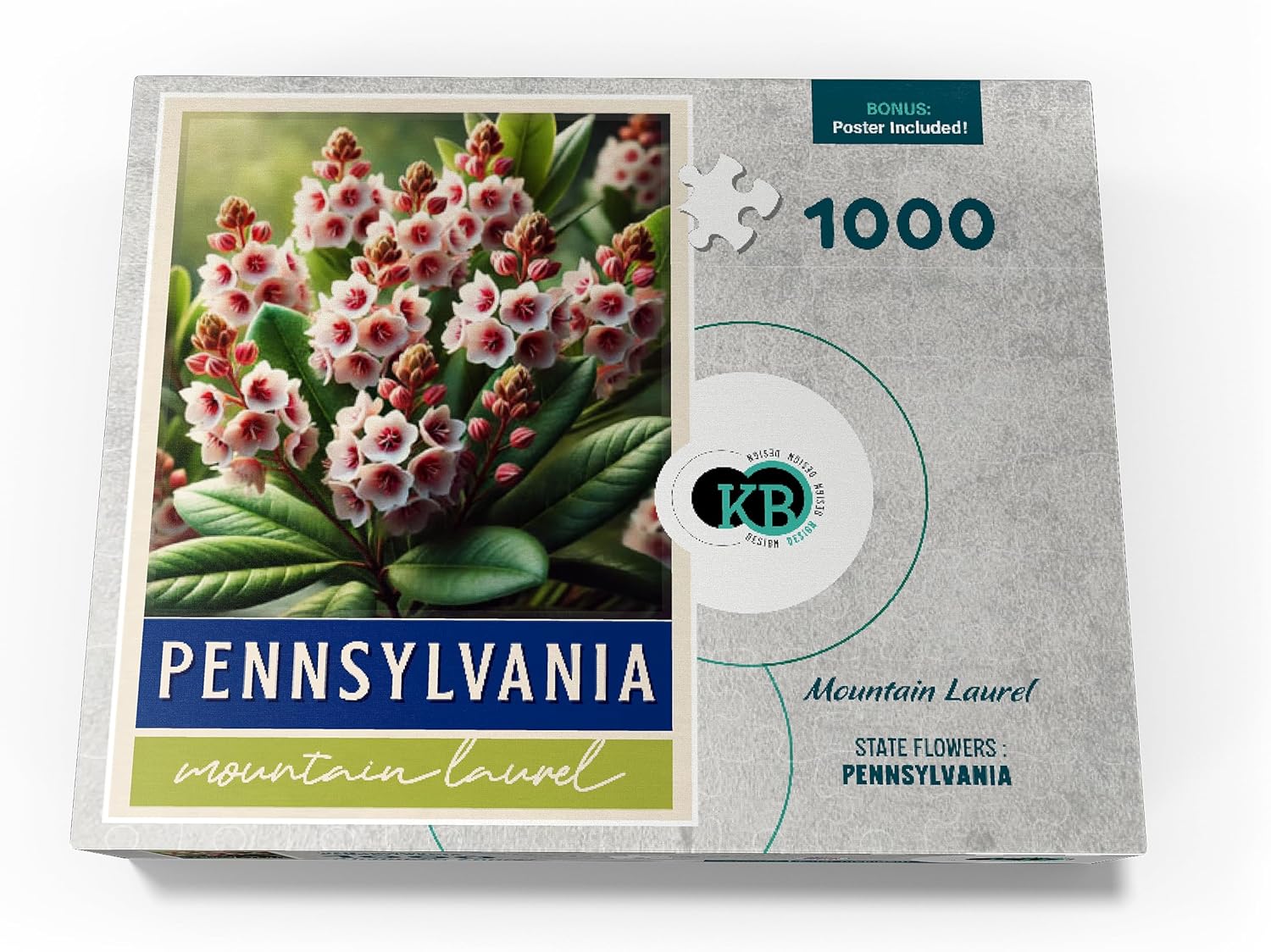 MyPuzzle State Flowers Series: Pennsylvania, Mountain Laurel - Premium 1000 Piece Jigsaw Puzzle for Adults