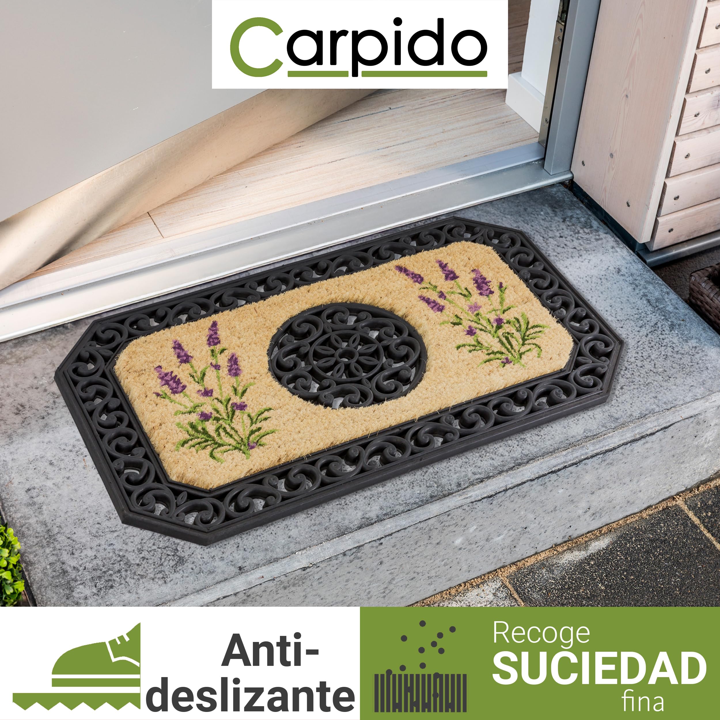 Carpido Felpudo Beige Lavanda - Limpiador 45x75 cm Lote de 2 - Felpudo Interior para Zona Exterior Cubierta