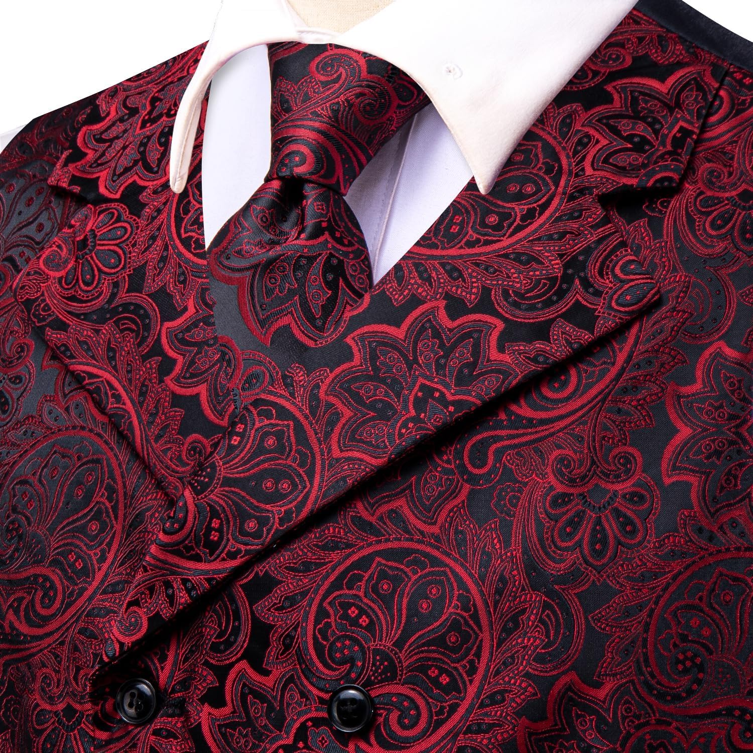 Hi-Tie Mens Silk Paisley Victorian Suit Vests Tie Set Lapel Pin Gold Tie Clip Double Breasted Steampunk Tuxedo Waistcoat